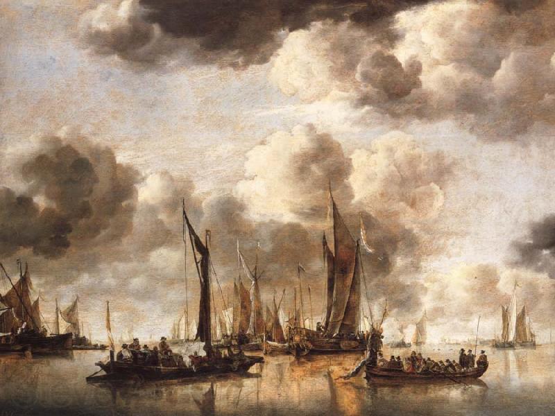Jan van de Cappelle A Dutch Yacht Firing a Salute as a Barge Pulls Away and Many Small vessels at Anchor Norge oil painting art